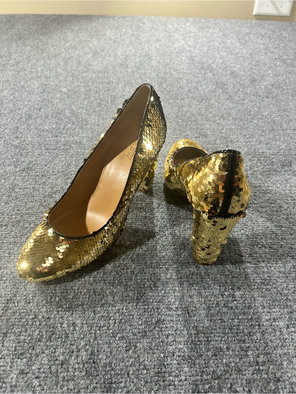 J. Crew Gold Sequin Block Heel Pumps